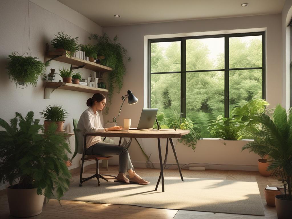 a serene workspace with a person contemplating their interests, soft