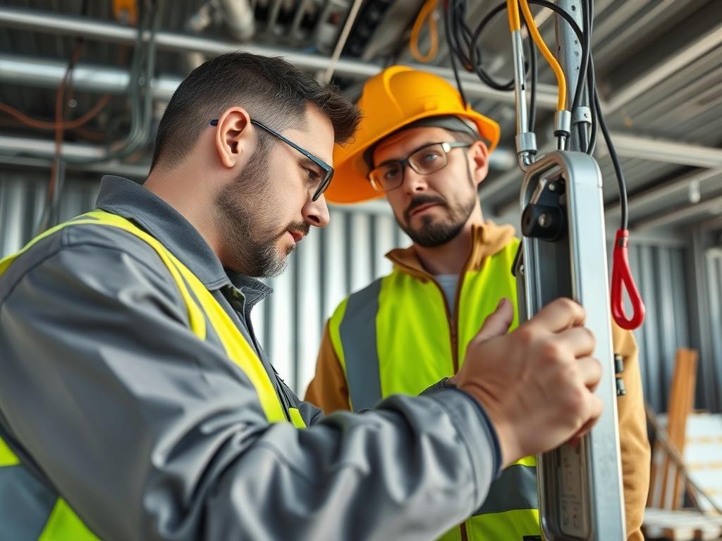 A close up of an inspector examining electrical installations in