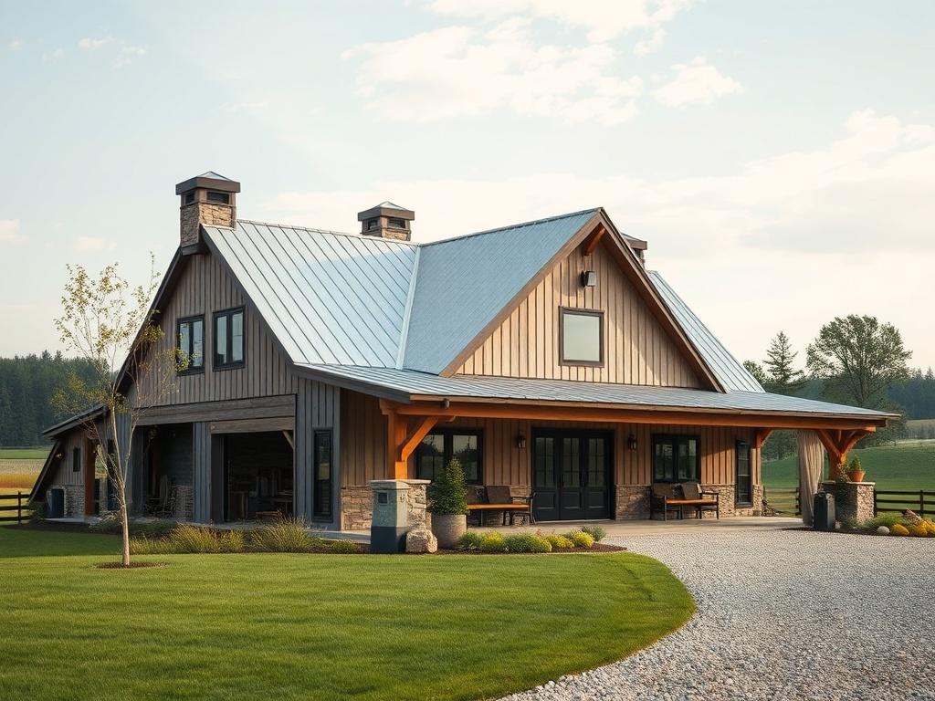 A close up shot of a beautifully designed barndominium, showcasing
