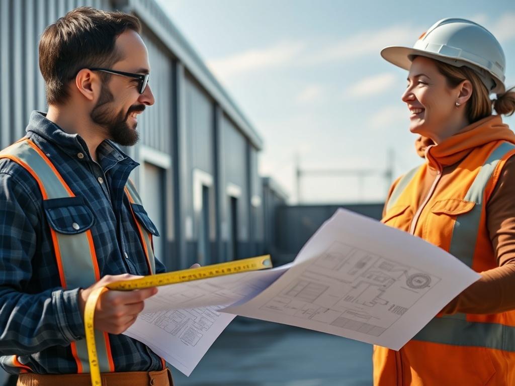 A close up shot of a friendly contractor discussing building