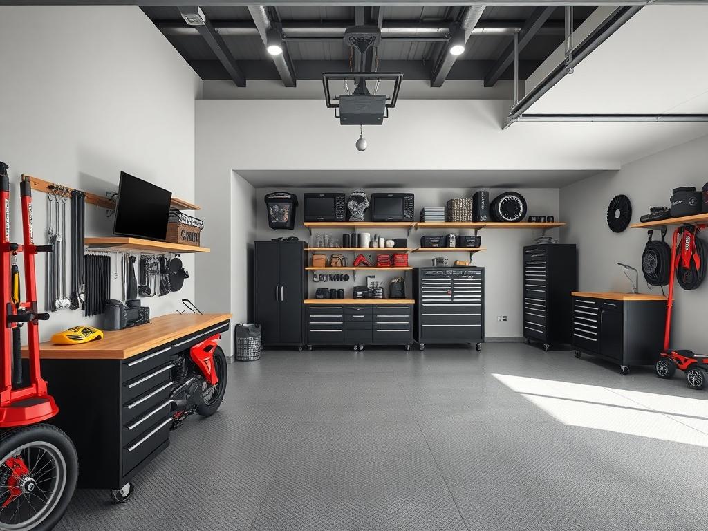 A custom garage featuring a sleek design with modern interior