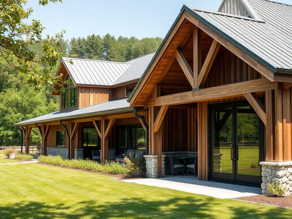 A beautifully constructed barndominium showcasing a rustic yet modern design,