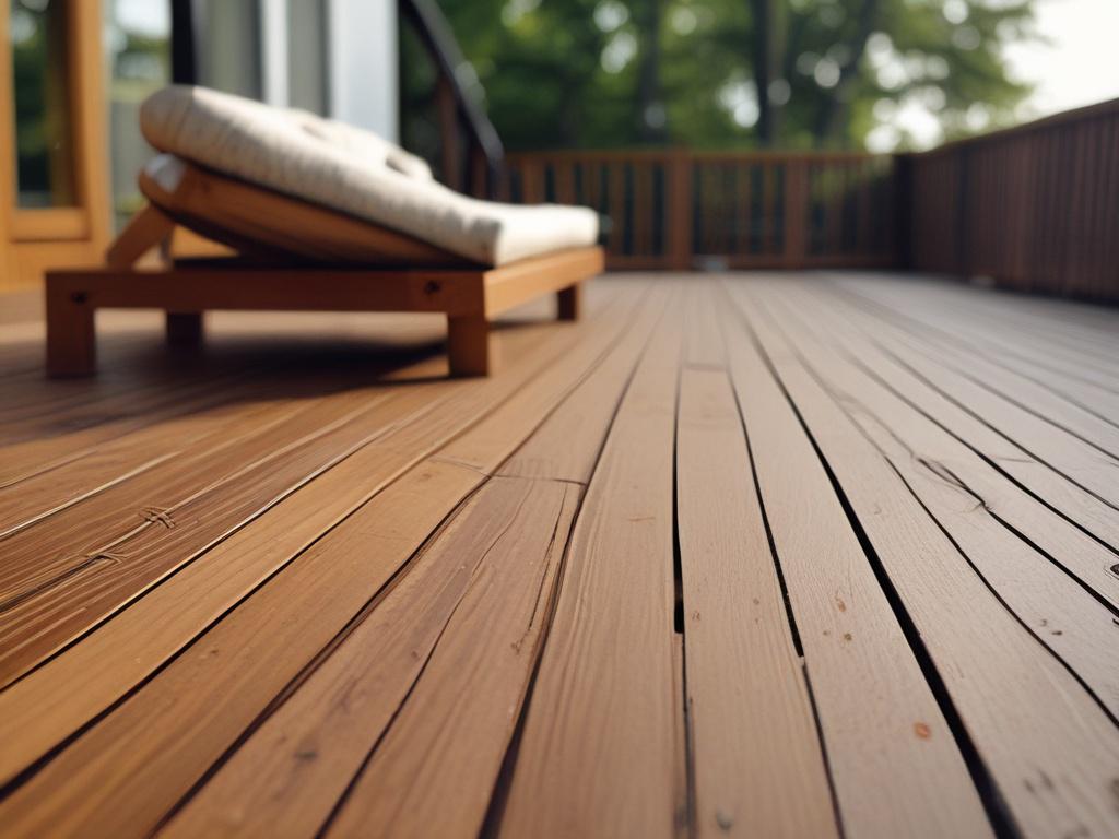A close up shot of a newly built wooden deck,