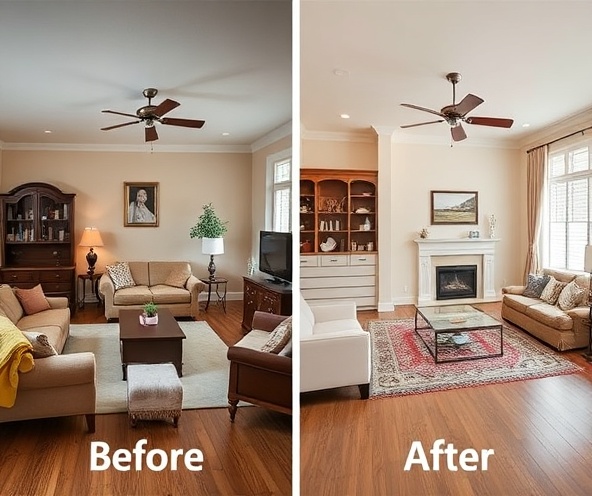 Before and after interior home improvement transformation