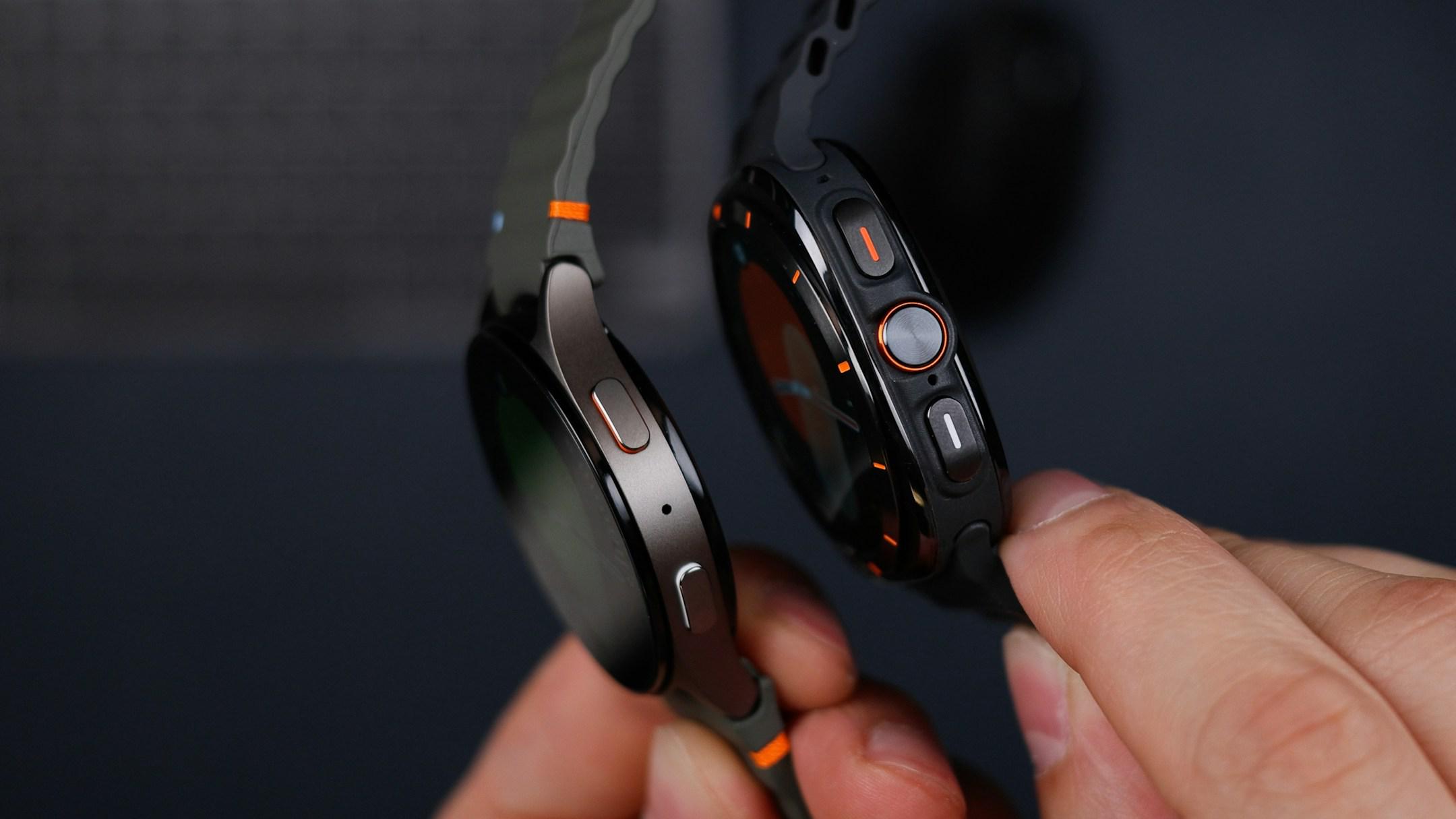 Metallic Sides of the Samsung Galaxy Watch 7 (Left) and Samsung Galaxy Watch Ultra (Right)