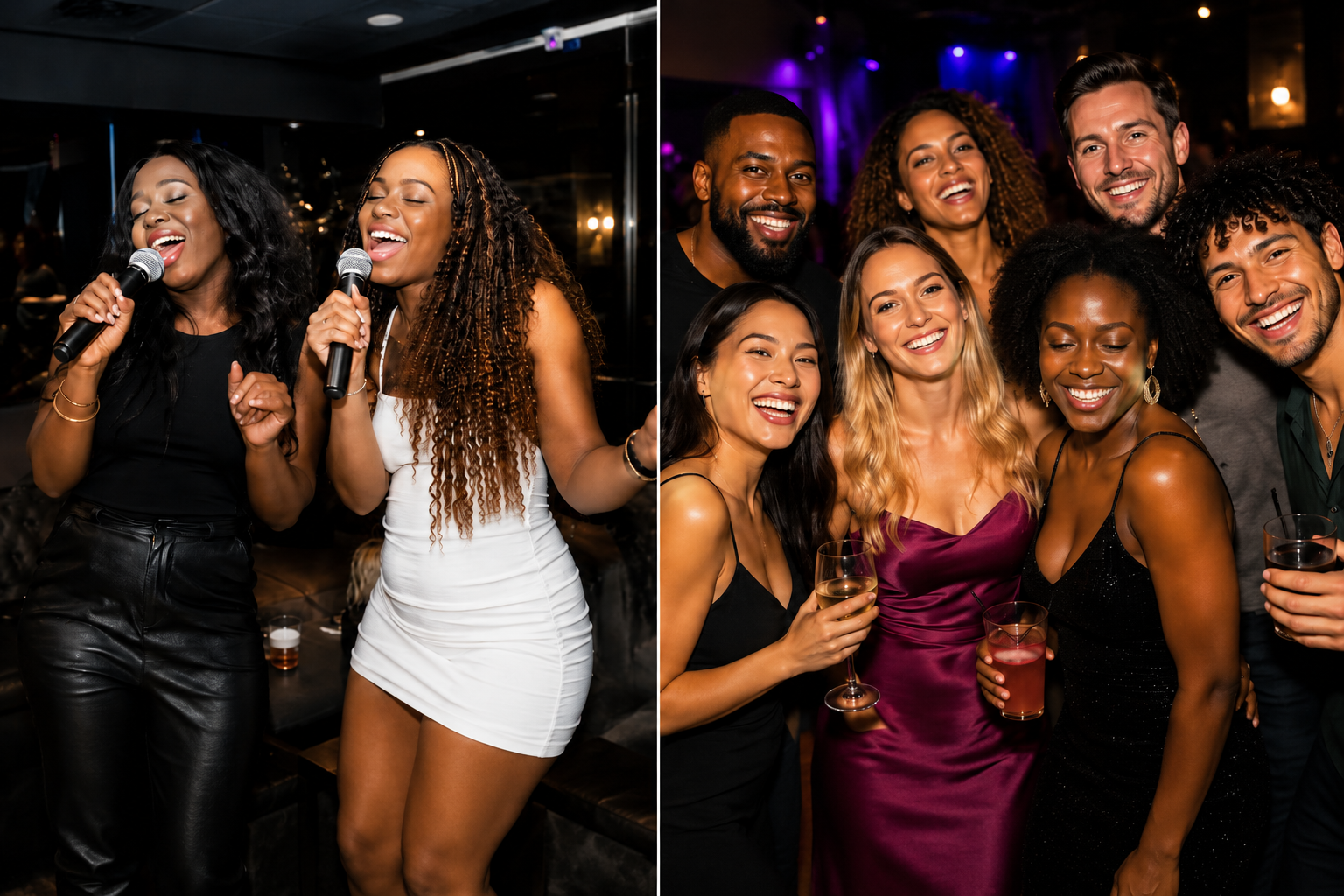 Diverse people enjoying karaoke experiences