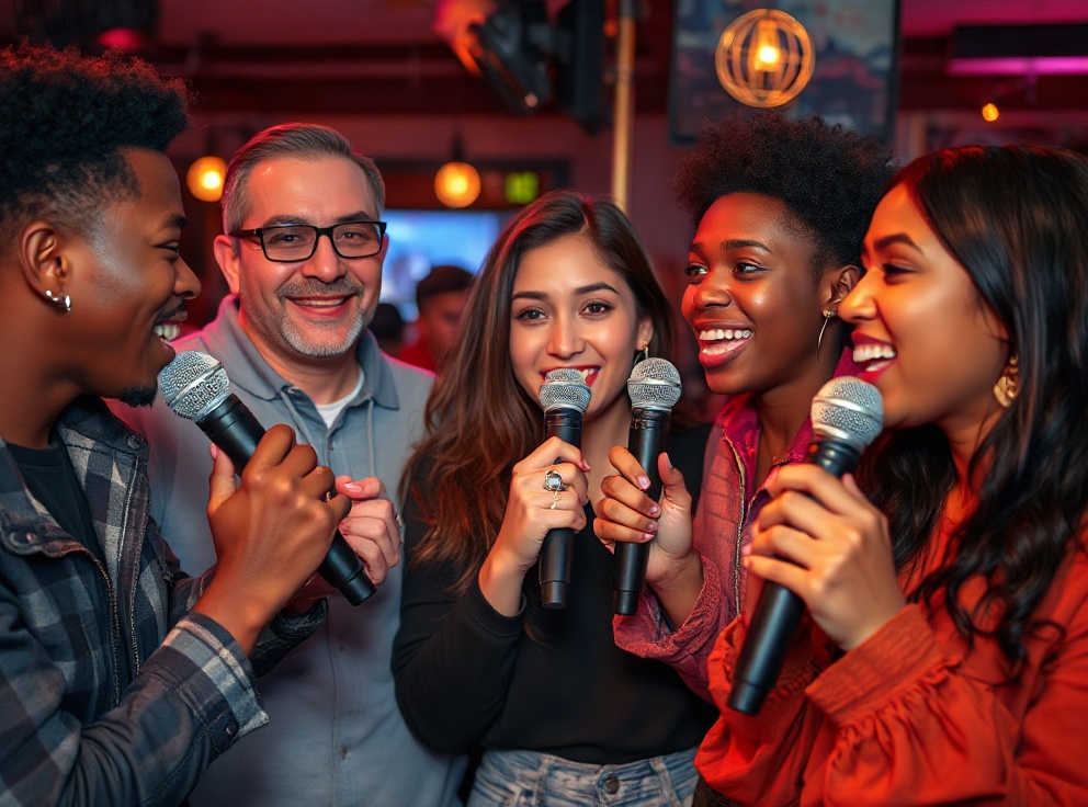 Diverse people enjoying karaoke experiences