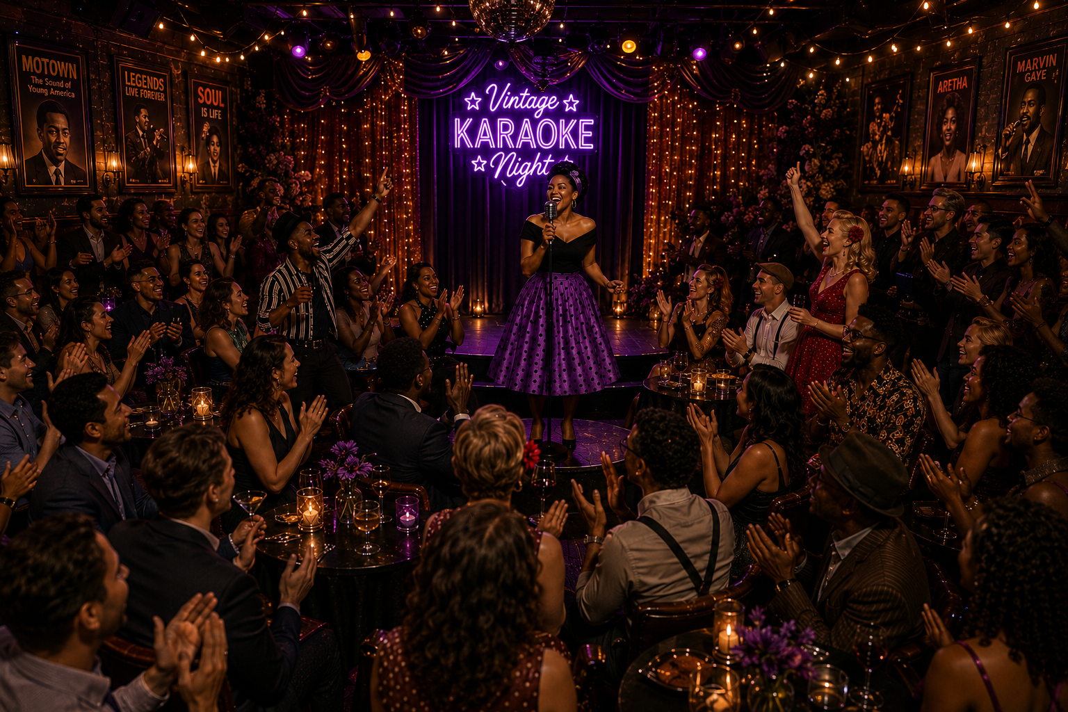 Forever Vintage Karaoke Night - multicultural diverse group celebrating