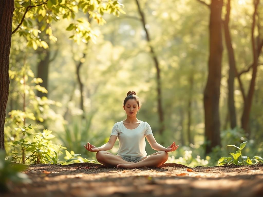 A serene and calming scene of a single person meditating