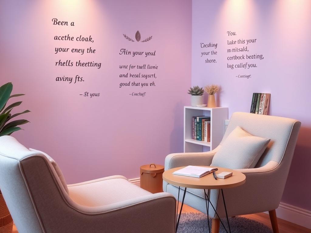 A cozy coaching environment featuring a comfortable chair and a