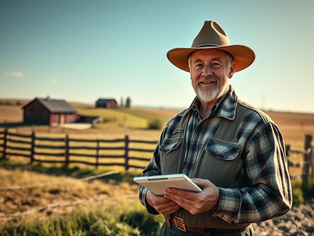 **AI Image Generation Prompt:**

Create a realistic high-resolution photo focused on the theme "Understanding Rural Crime Prevention Strategies." The composition should be simple and clear, featuring a single subject: a resilient rural community member engaged in a proactive crime prevention activity. Capture this individual, a middle-aged farmer wearing practical outdoor clothing and a wide-brimmed hat, standing confidently in the foreground. 

The subject should be holding a clipboard or tablet with data related to local community safety initiatives, symbolizing active engagement in crime prevention strategies. In the background, depict a picturesque rural landscape with sprawling fields, a wooden fence, and a distant barn, showcasing the peacefulness of the countryside while subtly highlighting the potential vulnerabilities of rural areas.

The lighting should be natural and warm, reflecting a sunny day, emphasizing a sense of hope and community spirit. Focus on clarity and realism, ensuring that the subject's expression conveys determination and commitment to safeguarding their community against crime. Aim for high detail in the attire and the rural landscape, creating an inviting and informative atmosphere without any text or abstract shapes.