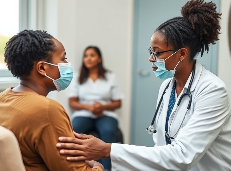 African woman receiving supportive follow-up care and monitoring