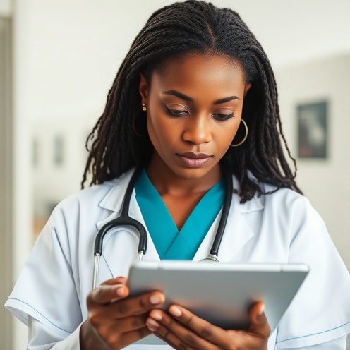 Clinician reviewing AI-generated clinical report