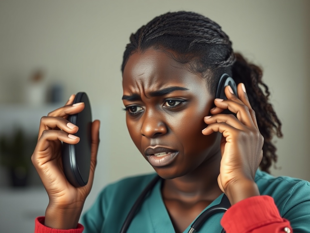 African woman under stress providing voice sample