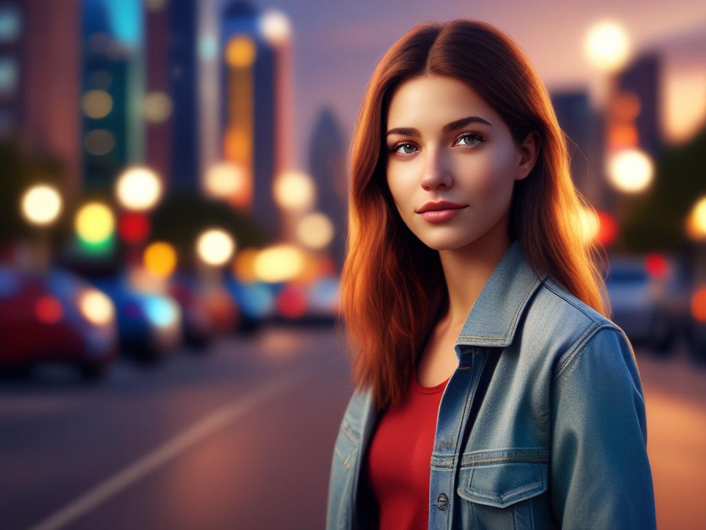 A stunning young woman in casual yet stylish attire, exuding