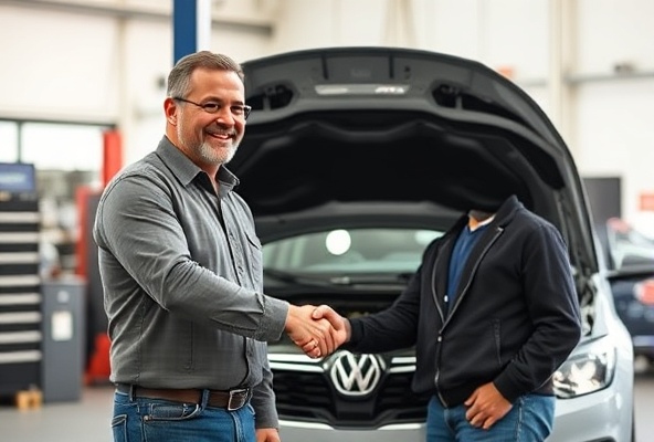 Professional mechanic meeting with satisfied customer