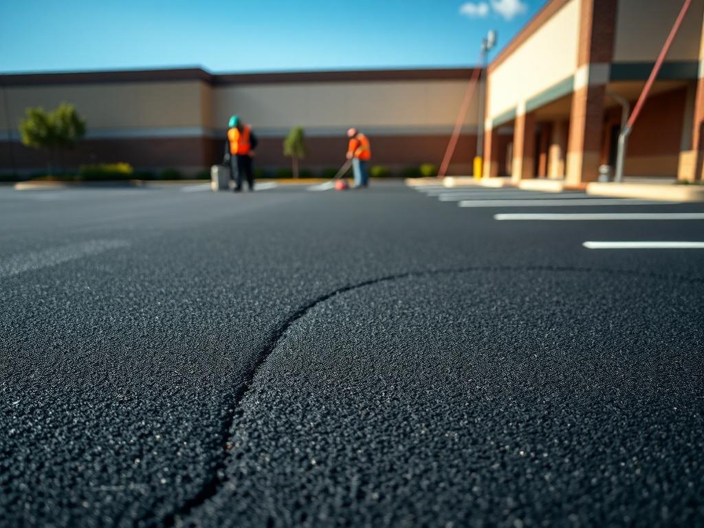A high resolution close up of a commercial parking lot