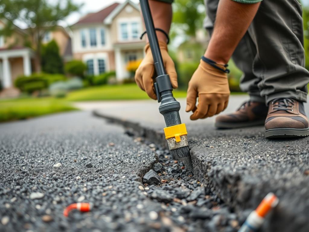 An engaging close up image of a driveway repair process,