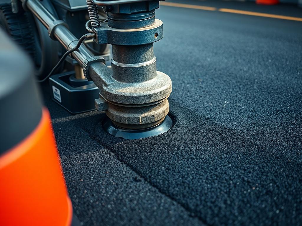 A dynamic close up shot of a seal coating machine