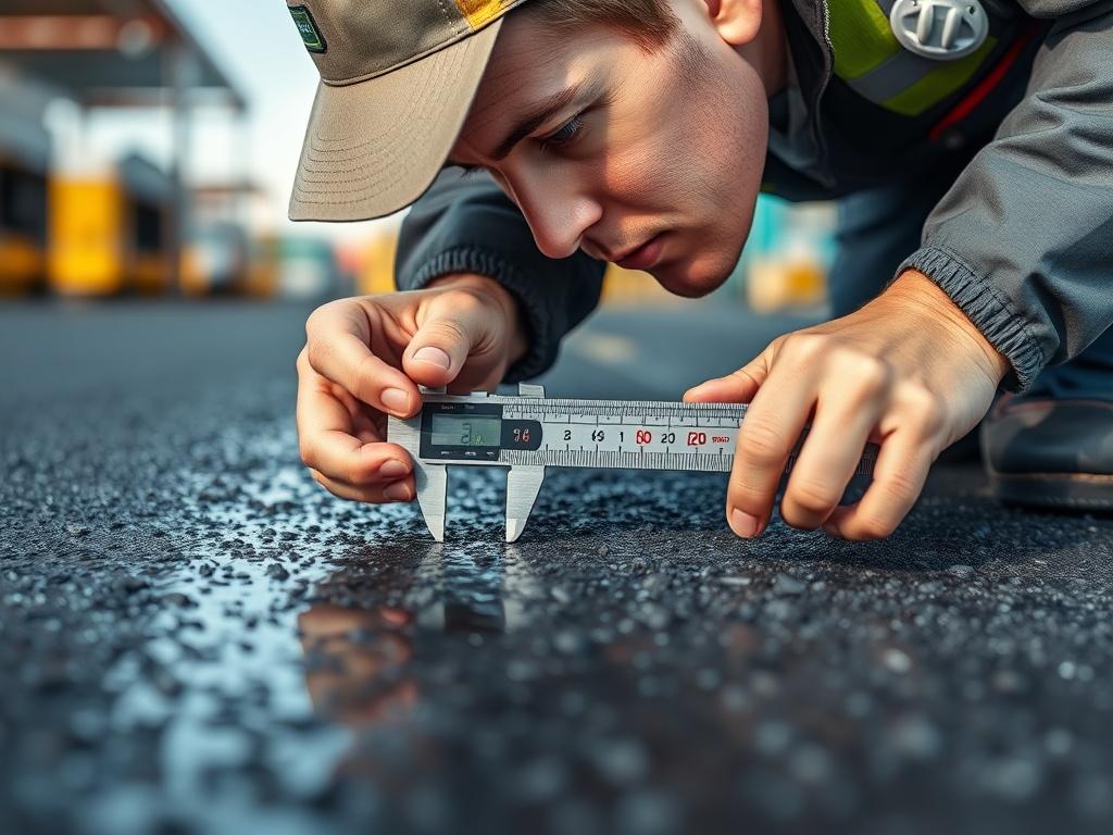 A close up of a technician inspecting a freshly sealed