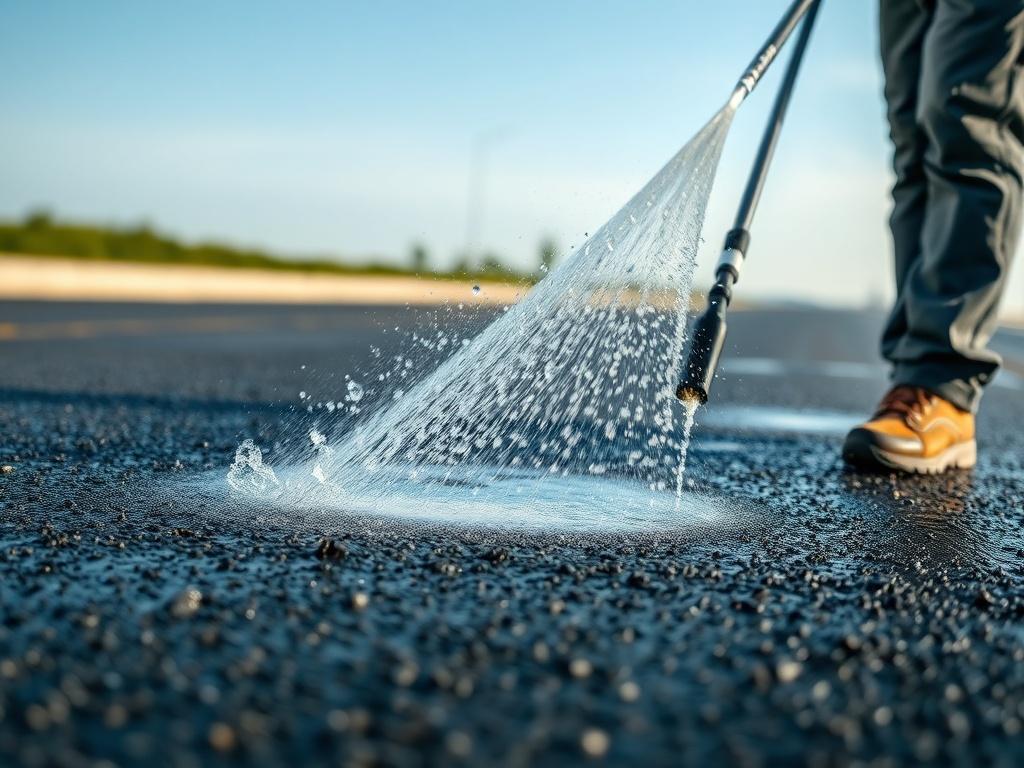 A hyper realistic close up of a technician power washing