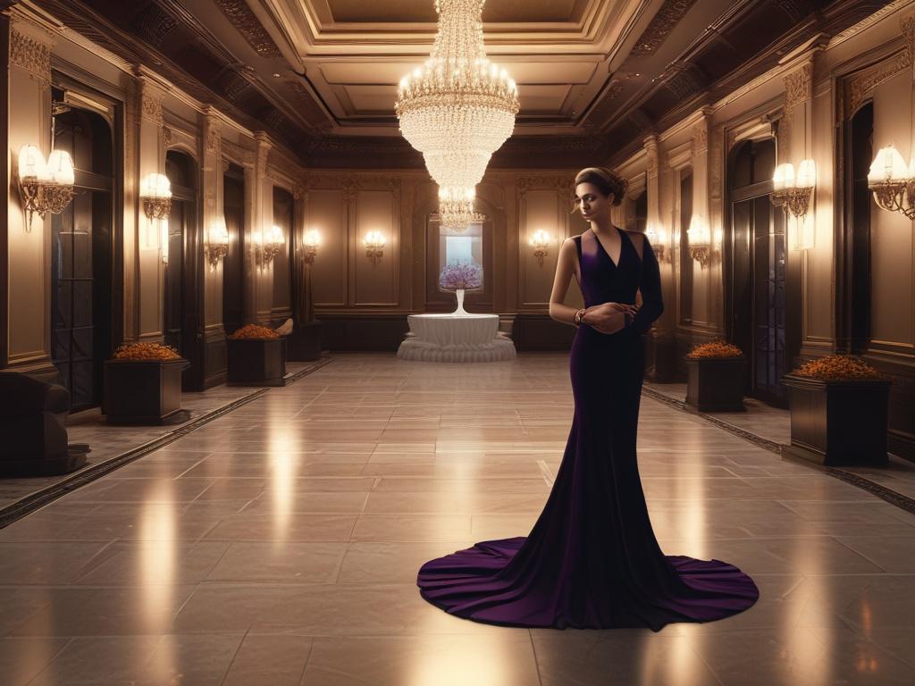 A striking escort elegantly dressed for an upscale event, standing