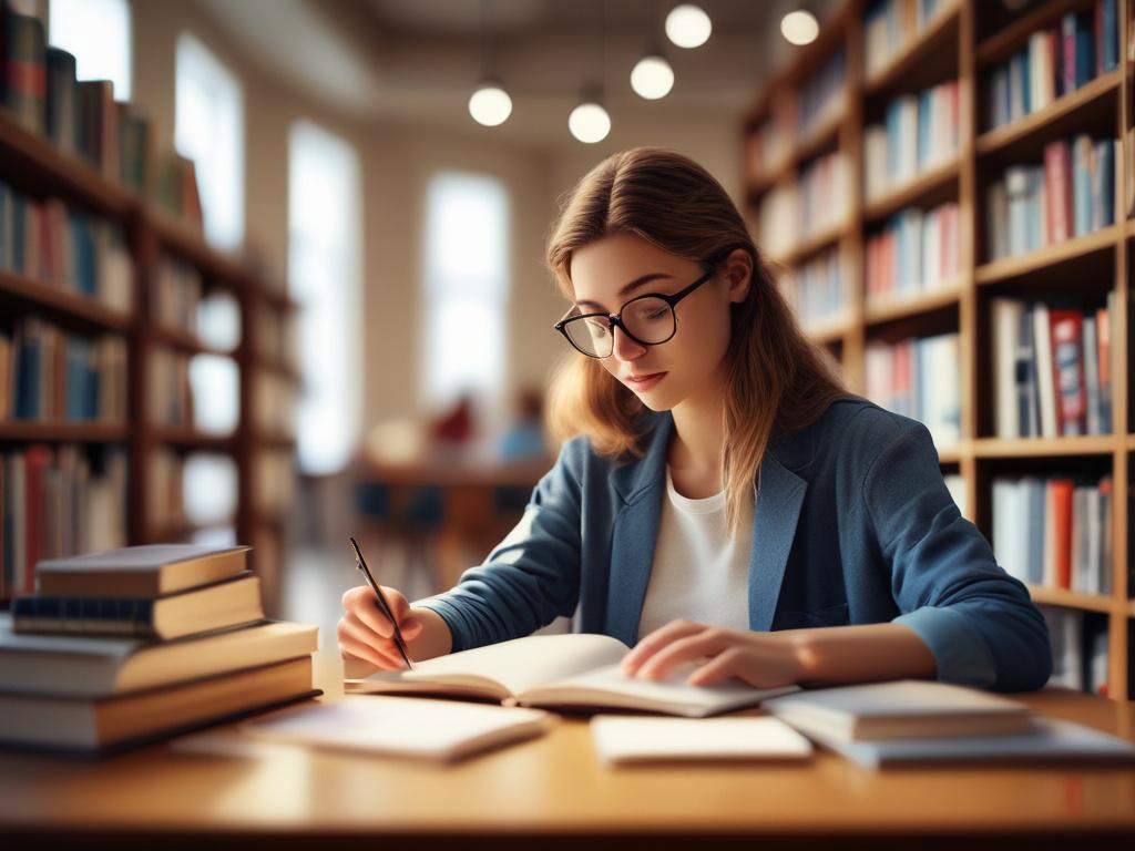 A peaceful study environment with a single, focused student engaged