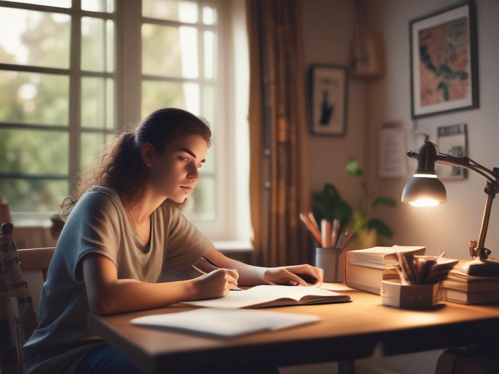 A focused student studying with a tutor in a comfortable