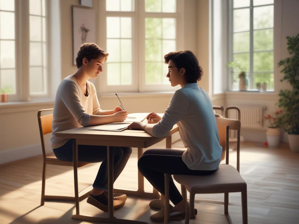 a calm tutoring session with a student and a tutor