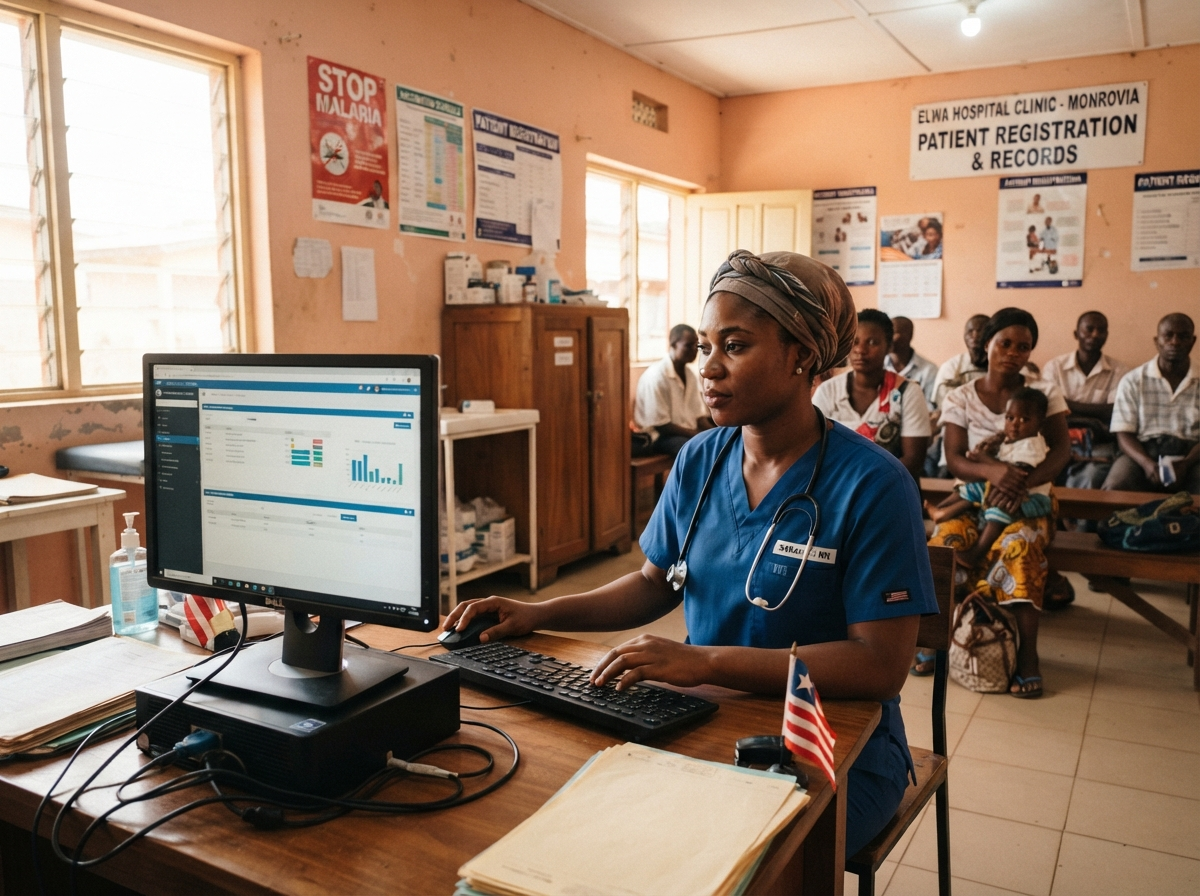 Healthcare clinic in Liberia using digital health records