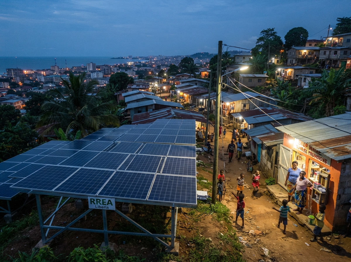 Solar renewable energy installation powering Liberian communities