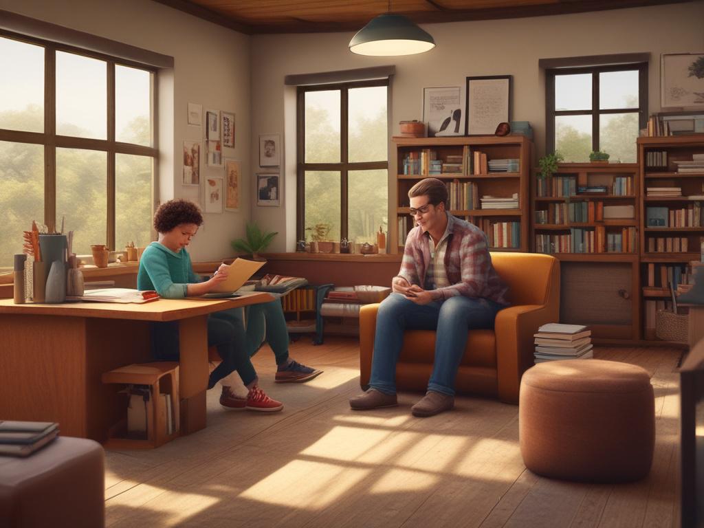 A high resolution image depicting a caring school counselor sitting