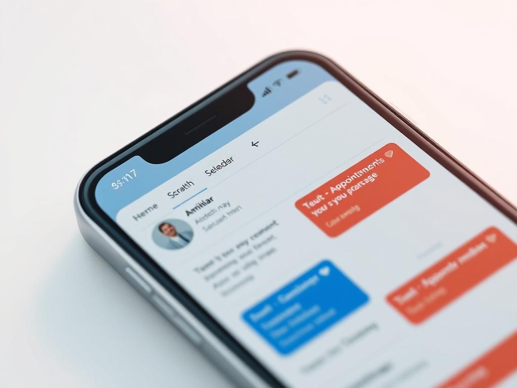 A hyper-realistic close-up shot of a calendar app interface showing automated appointment scheduling features. The background should be minimalistic, highlighting the intuitive design of the scheduling tool. Focus on the appointment slots, reminders, and user-friendly layout that exemplifies effortless scheduling.