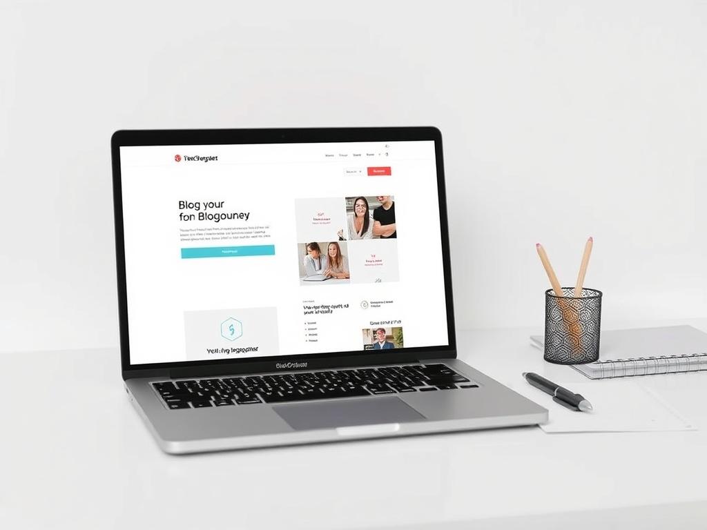 A clean and minimalistic workspace featuring a laptop open on