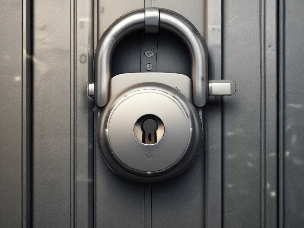 A hyper-realistic close-up shot of a secure lock on a digital background, symbolizing security and trust. The lock should be shiny and metallic, reflecting light in a way that emphasizes its strength and reliability. The background should be subtle and blurred to keep the focus on the lock, with a color palette that includes shades of green (rgb(50, 170, 39)) to convey safety and security.