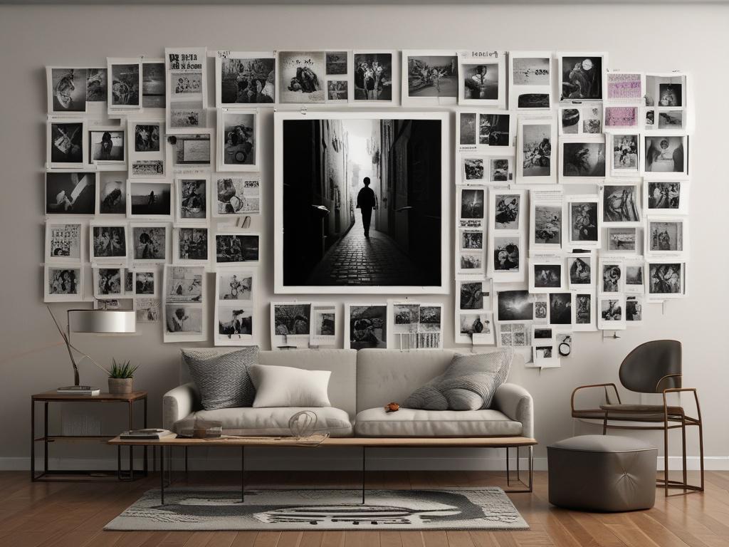A vibrant vision board displayed on a wall, filled with