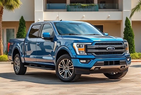 2024 Ford F-150 truck in metallic blue