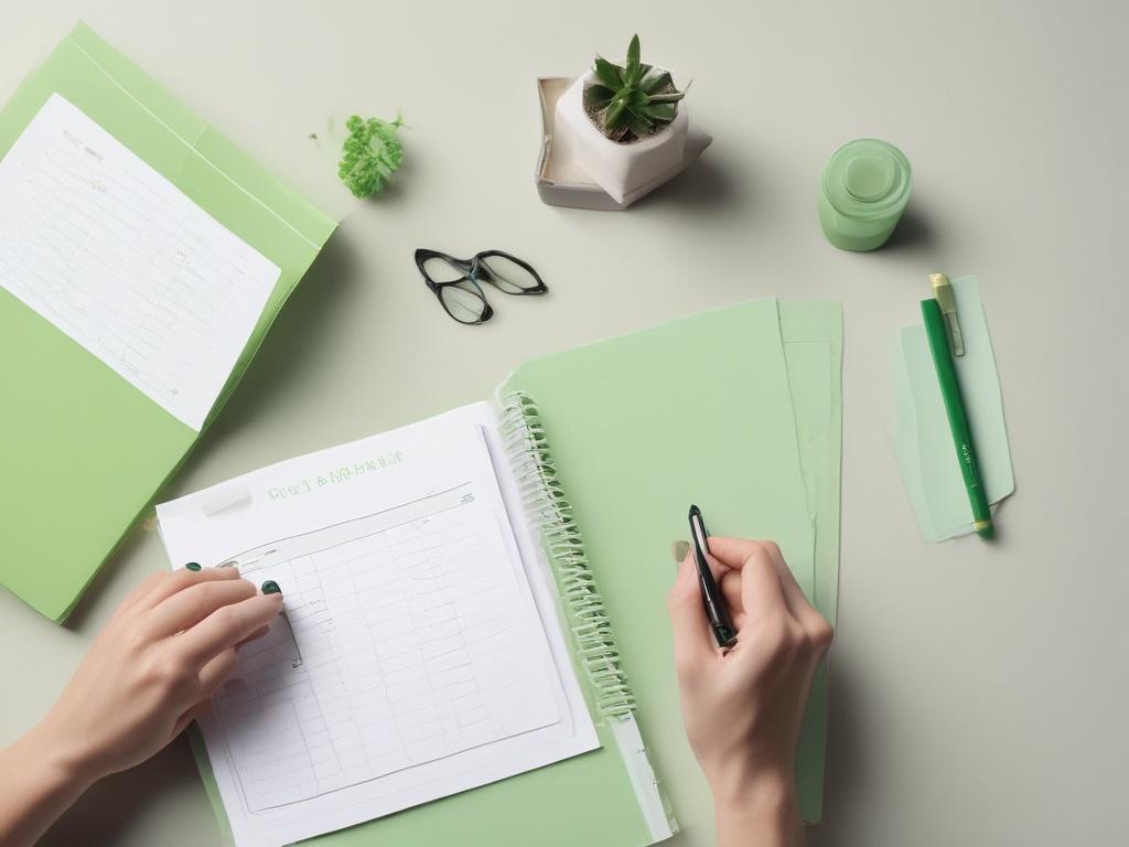 a person organizing a daily planner, minimalist aesthetic, clean lines,