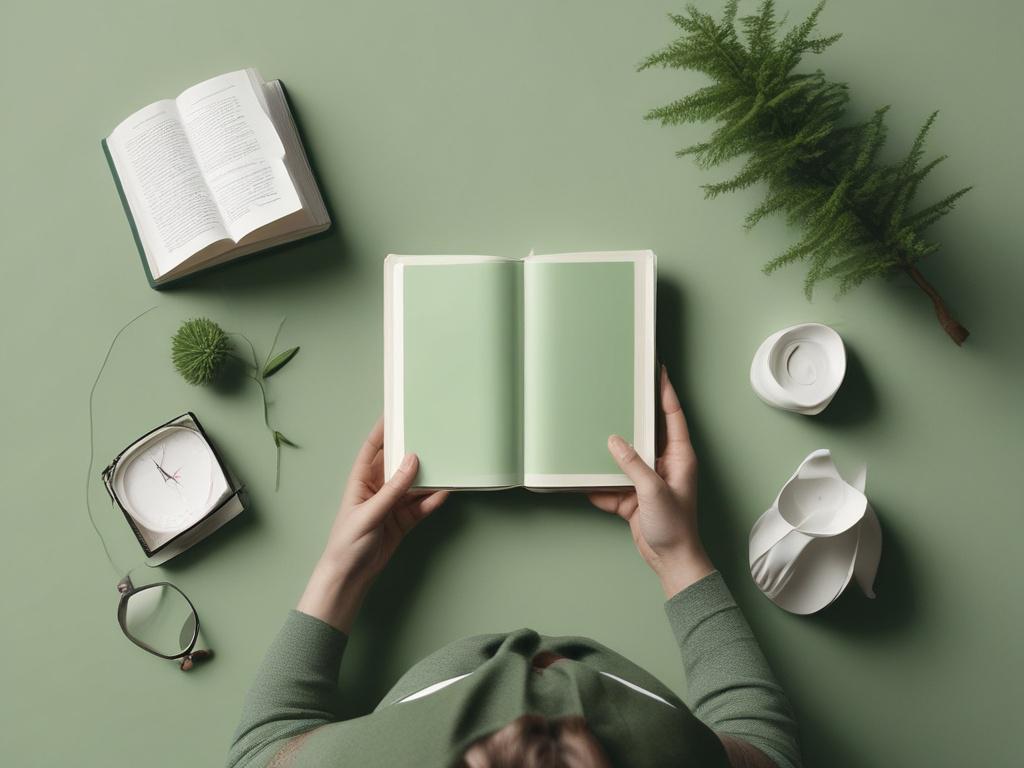 a person reading a book on personal development, minimalist style,