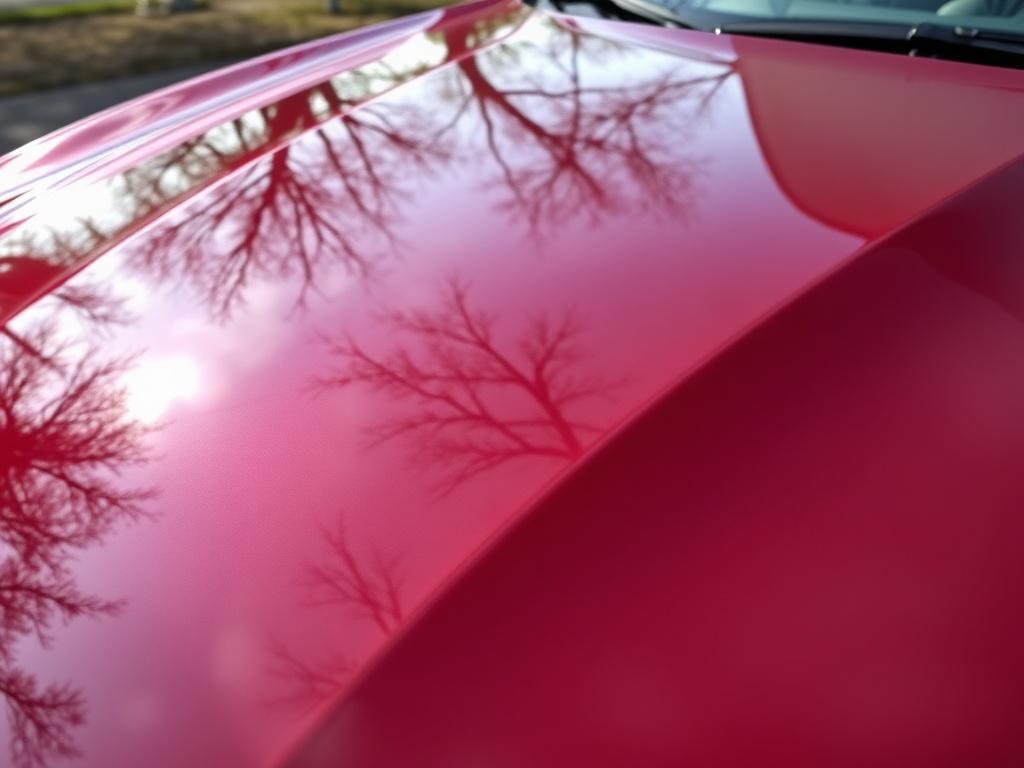 A close up view of a car's hood showcasing the