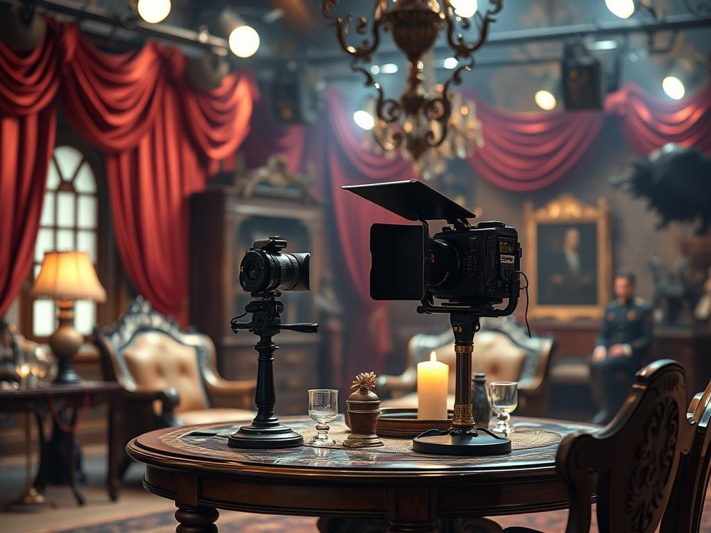 A hyper realistic close up shot of a film set