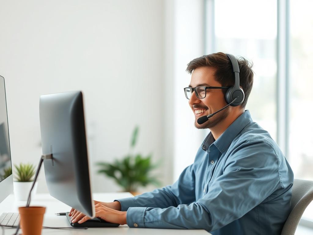 A technician on the phone with a customer, providing follow