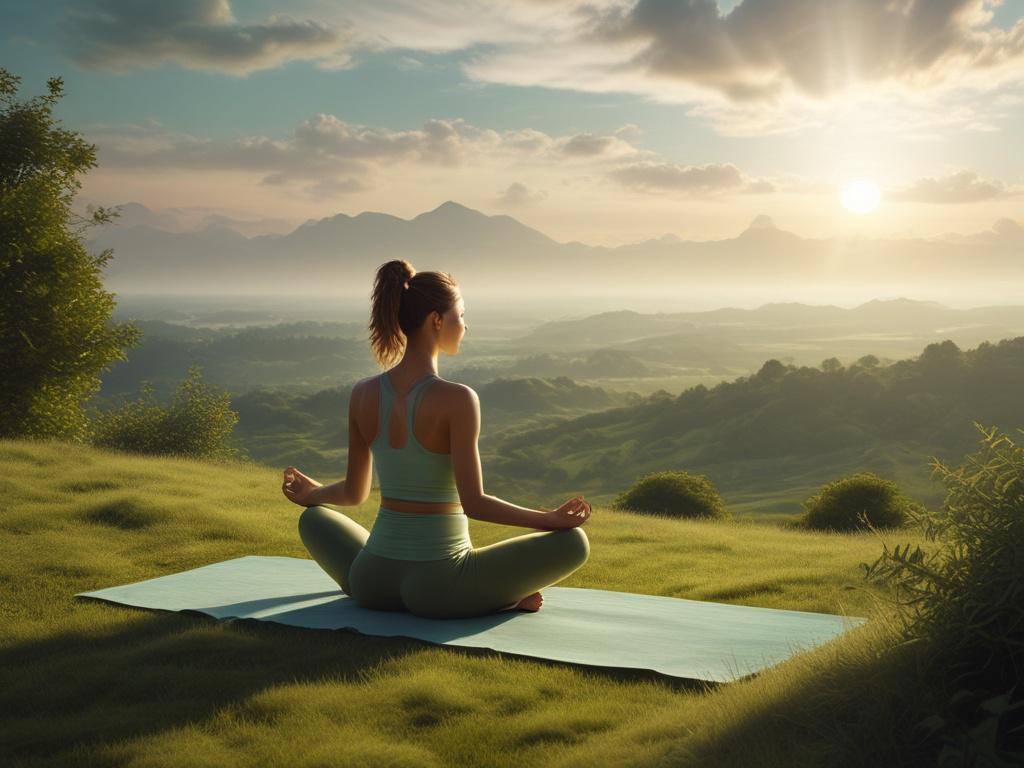 A serene landscape with soft green tones, featuring a single