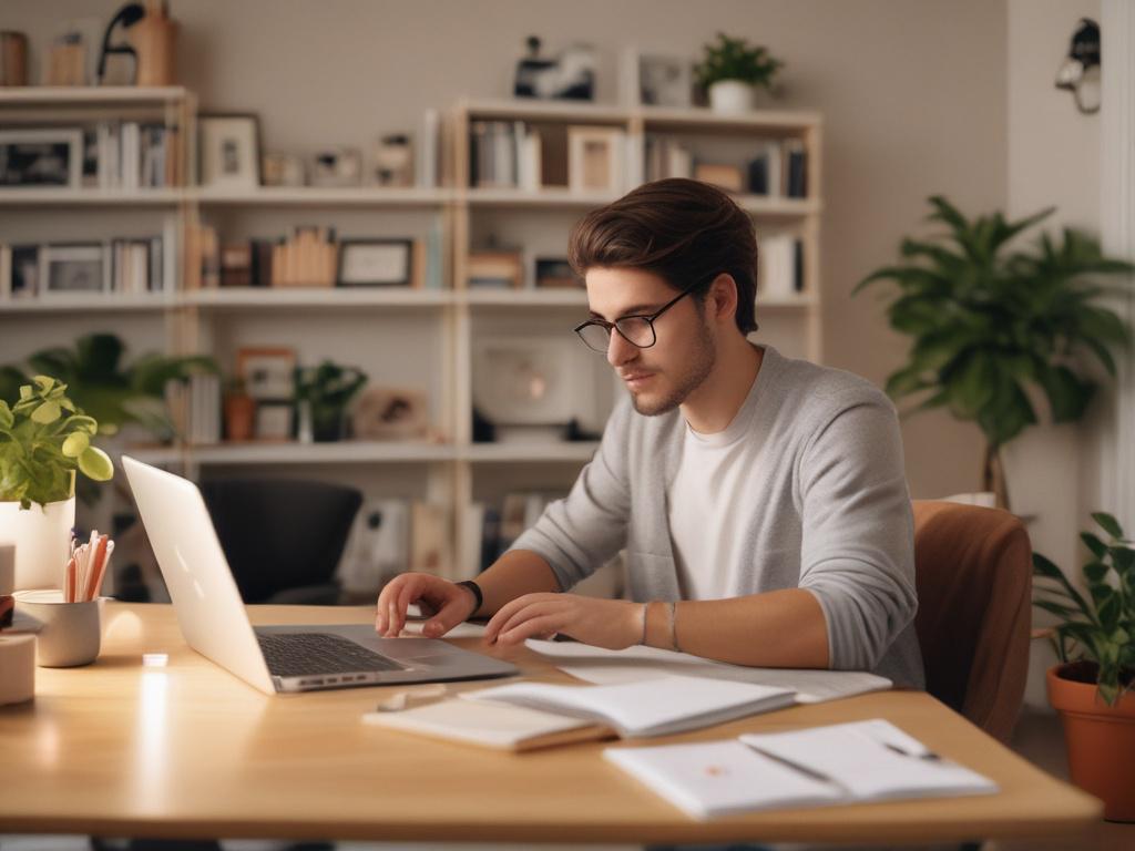 a person working on a laptop in a cozy home