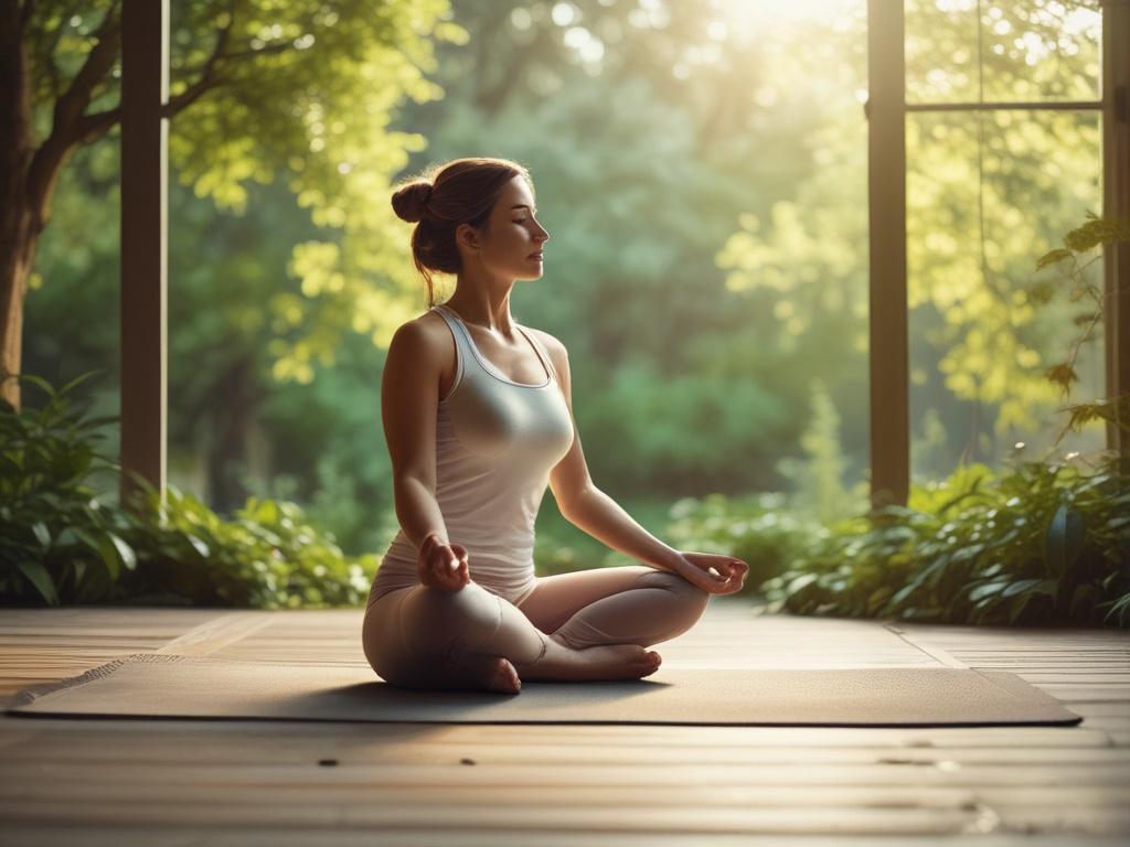 a serene person practicing yoga in a peaceful garden, soft
