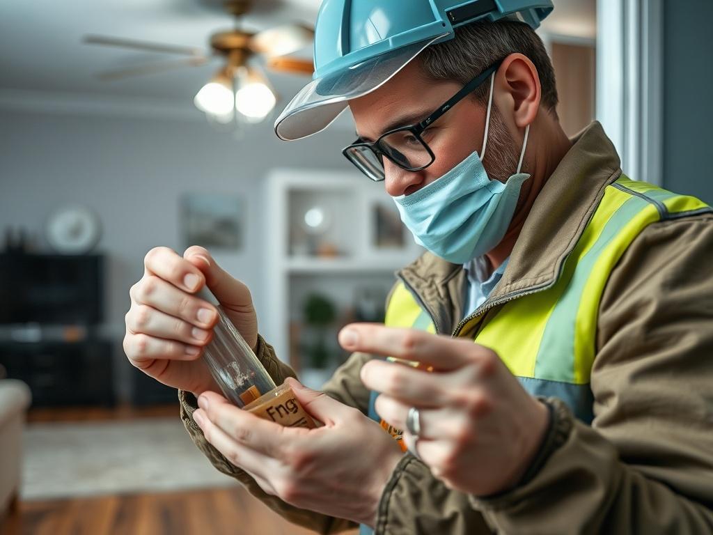 A close up shot of a professional mold assessor inspecting