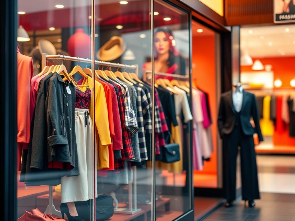 A hyper realistic close up shot of a fashion storefront