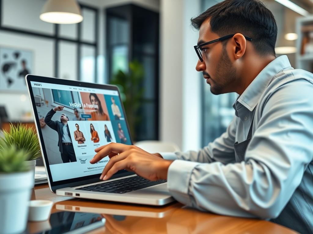 A close up of a digital marketing expert adjusting a