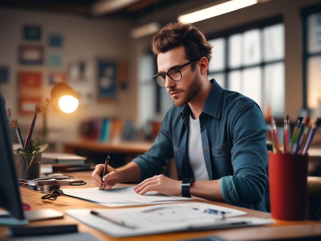 A realistic high resolution of a designer working at a