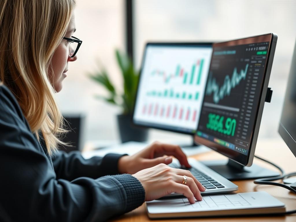 A close up shot of a bookkeeper working on QuickBooks